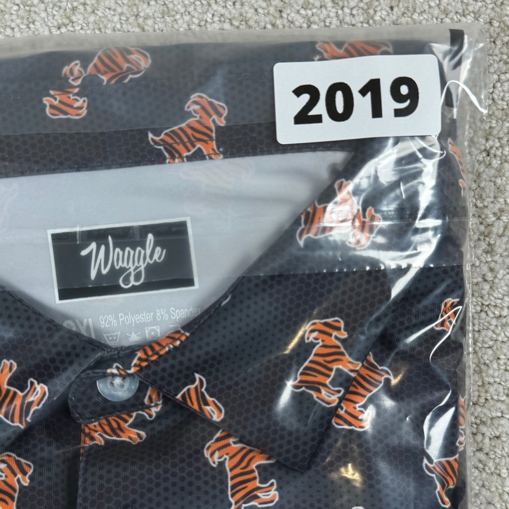 NEW Waggle Mens 2XL Black Tiger Goat Print Performance Golf Polo Shirt - Picture 8 of 8